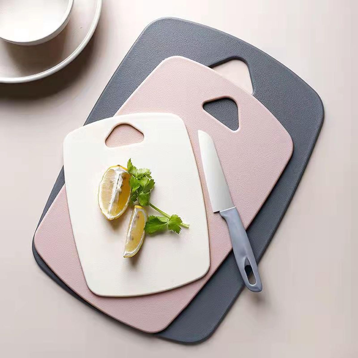 Easy Grip Non-slip Cutting Board Set 3-piece Thick for Kitchen Pink
