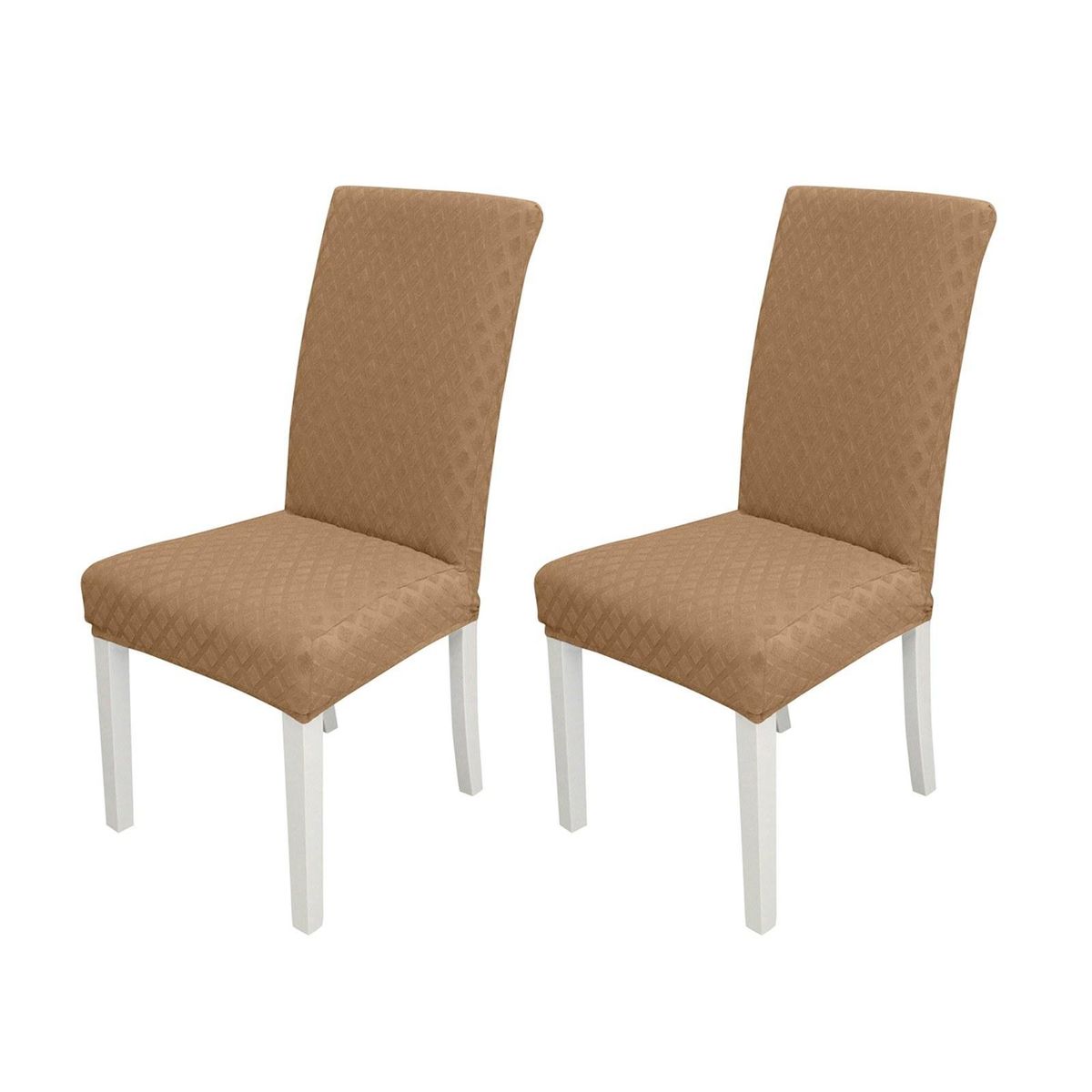 2pcs Dining Chair Slipcover, High Stretch Removable Chair Cover Washable Chair Seat Protector Cover, Jacquard Rhombus, Chair Cover Slipcover for Home Party Hotel Wedding Ceremony,Camel