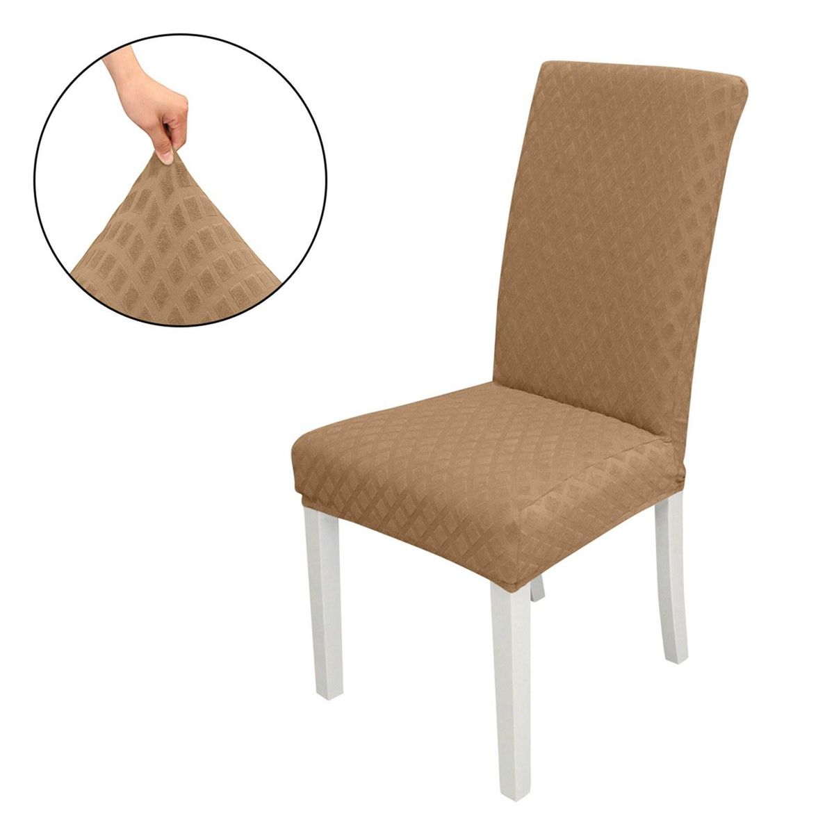2pcs Dining Chair Slipcover, High Stretch Removable Chair Cover Washable Chair Seat Protector Cover, Jacquard Rhombus, Chair Cover Slipcover for Home Party Hotel Wedding Ceremony,Camel