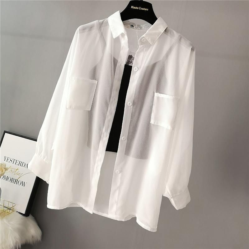 K13 2020 Summer Seaside Holiday Loose-Fitting Versatile Thin White Shirt Women's Sun-Protective Clothing Cardigan Coat Air Conditioning Chiffon Shirt