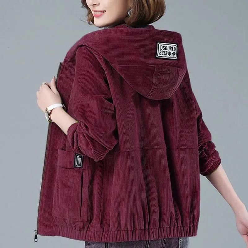 S11 Corduroy Coat for Women Fleece-Lined Thickened 2021 Winter New Spring and Autumn Clothes for Middle-Aged Mothers Loose Crop Top