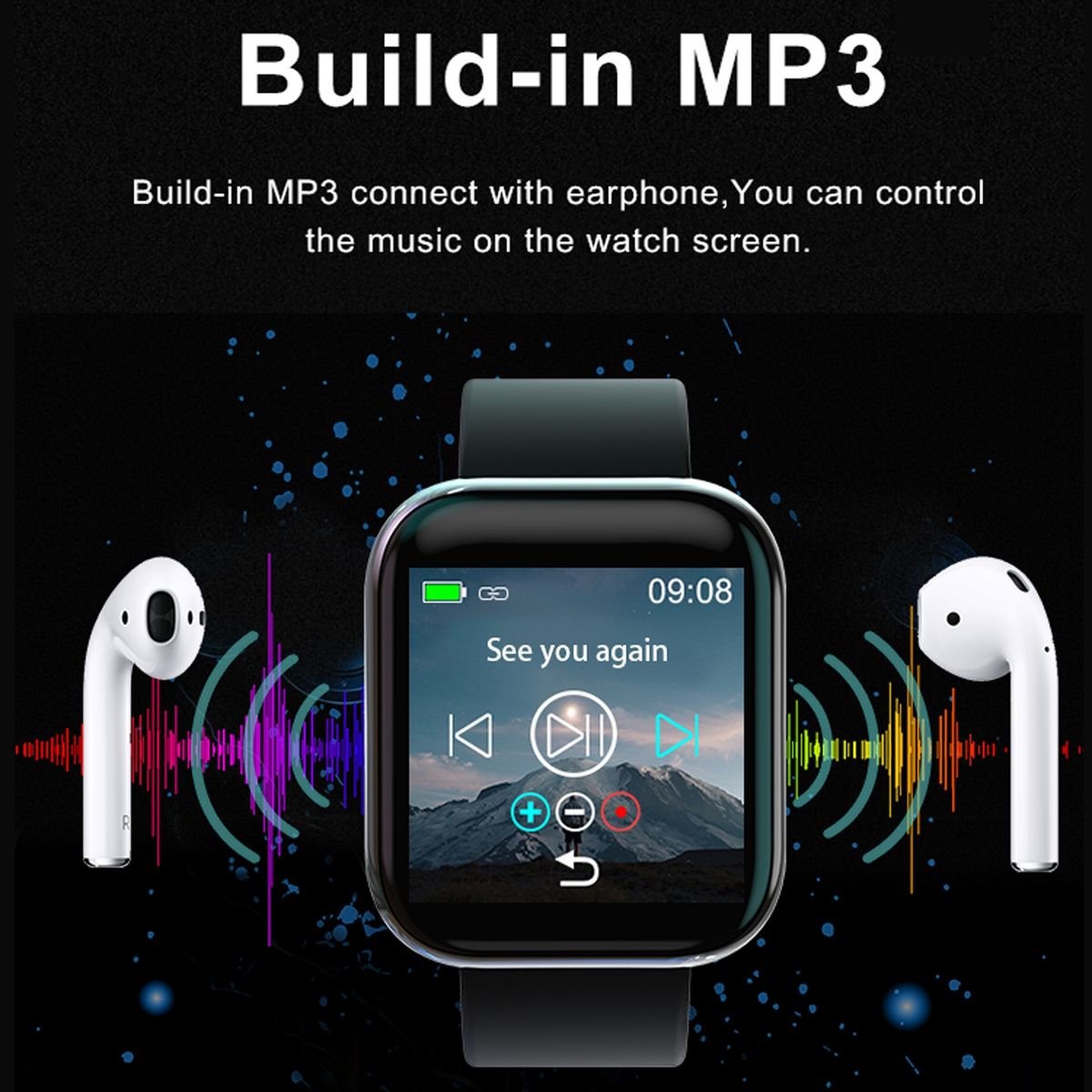 T3M 1.3 Inch Color Screen Music Smart Bracelet, Built-in MP3, Support Sleep Monitor / Heart Rate Monitor / Blood Pressure Monitor(Black + Silver Shell)