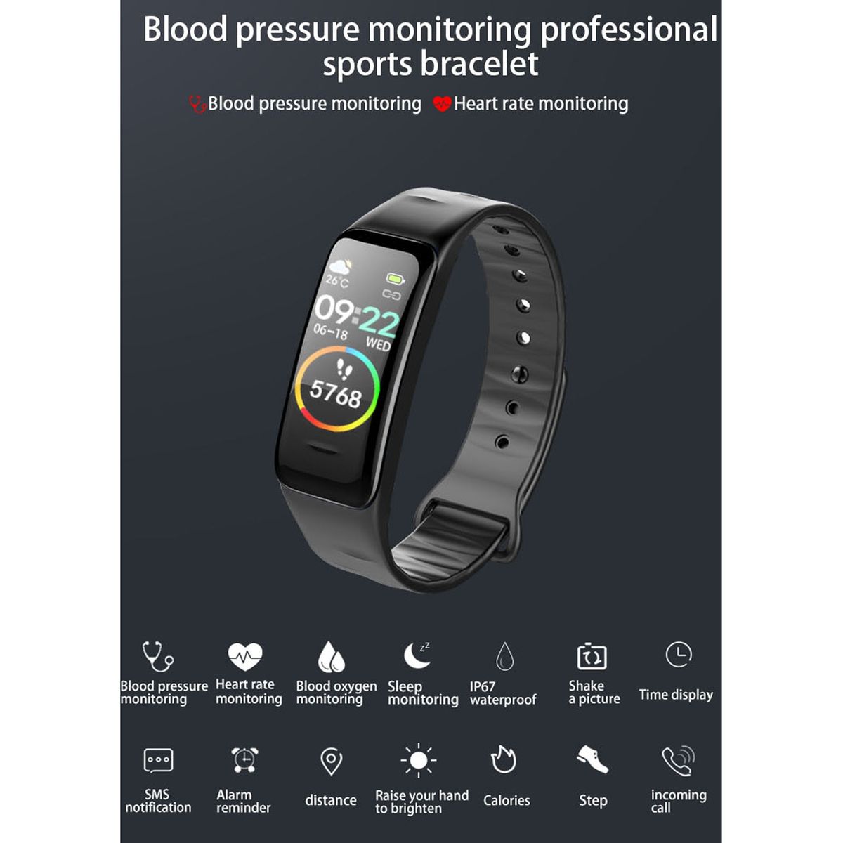 Color Screen IP67 Waterproof Smart Bracelet, Support Sleep Monitor / Heart Rate Monitor / Blood Pressure Monitor(Red)