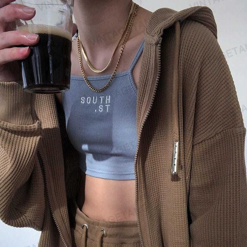 American Style Retro Coffee Color Hooded Waffle Sweater Zipper Coat Women's Fashionable Ins Cardigan New Brown Sweater