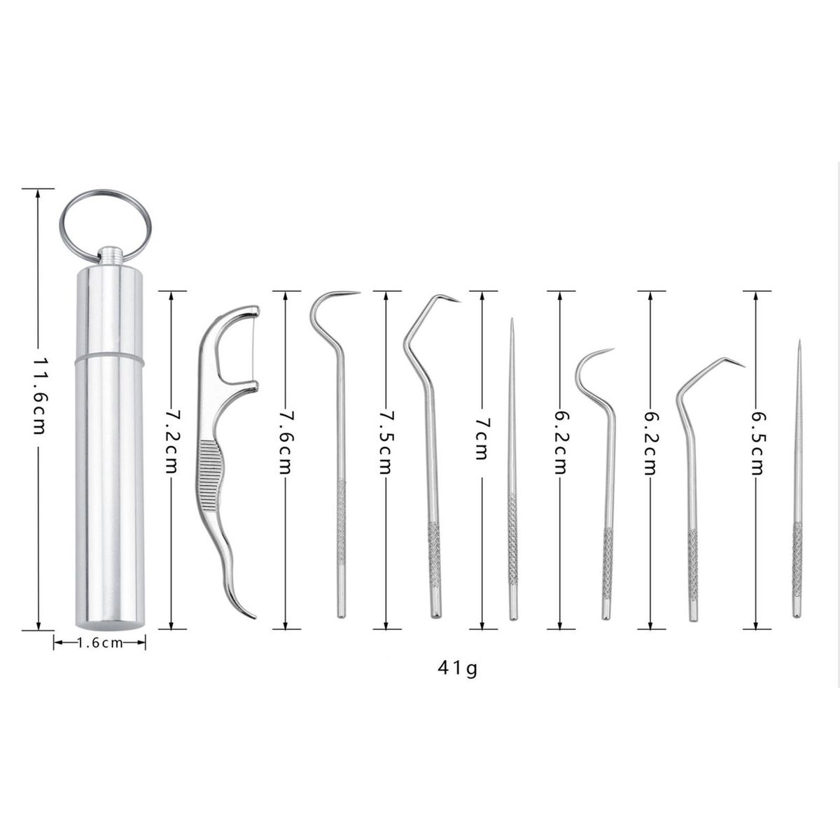 Portable Stainless Steel Toothpick Kit Teeth Cleaner Pendant 7Pcs Kit