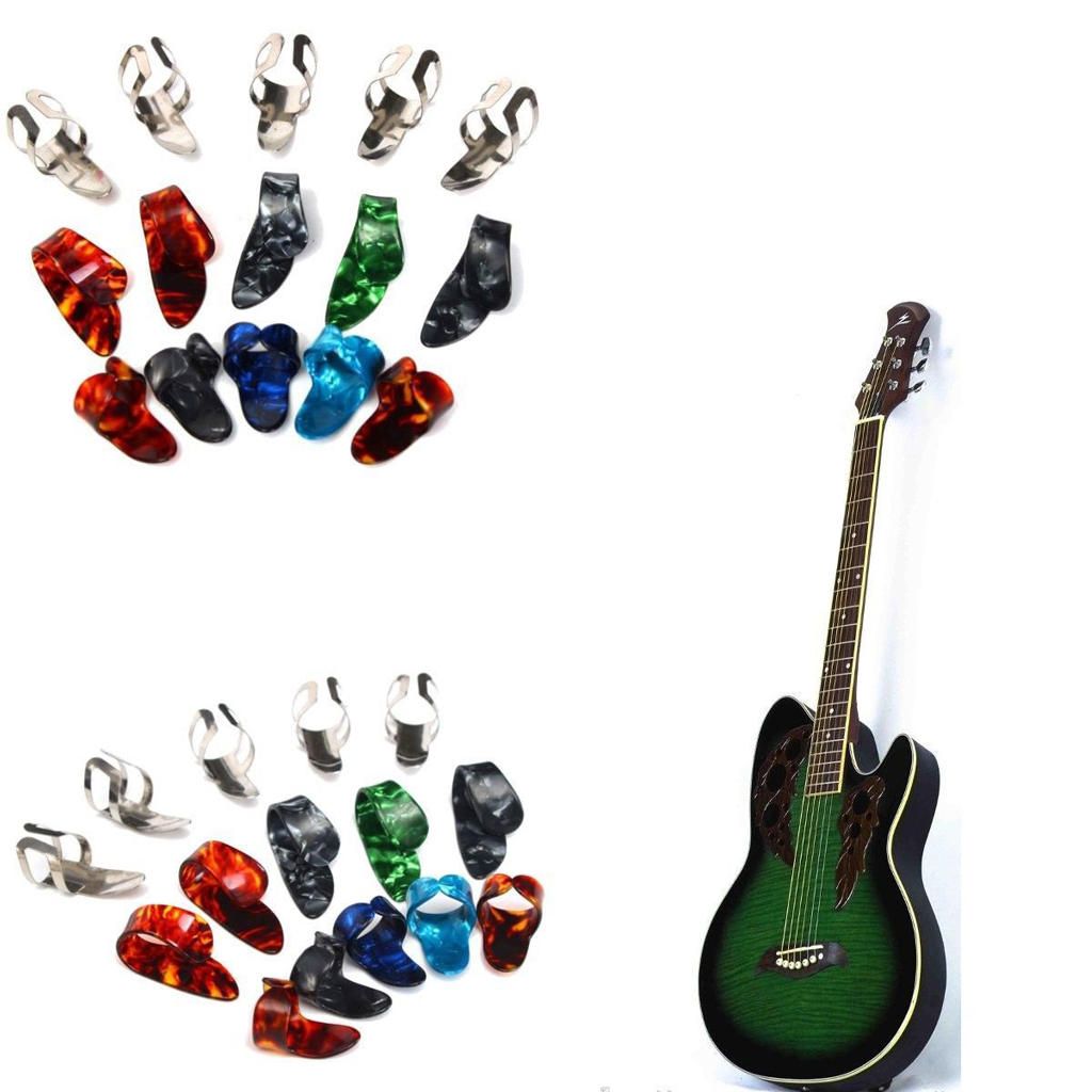 5 Thumb And 10 Finger Stainless Steel Celluloid Plectrums Guitar Picks