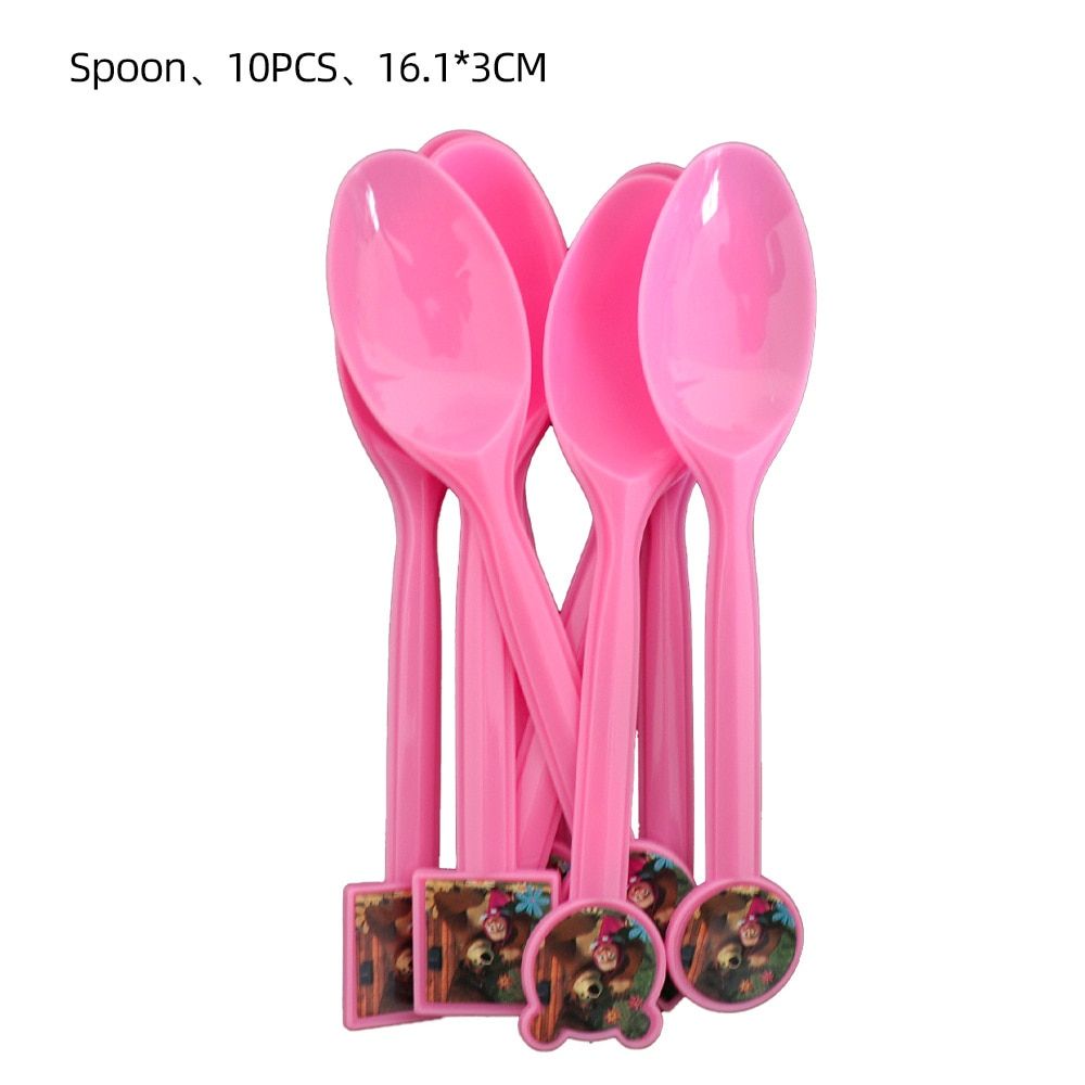 Cartoon Girls And Bear Theme Birthday Party Decorations Disposable Tableware Cups Plates Backdrop For Kids Baby Shower Supplies 10pcs Spoon