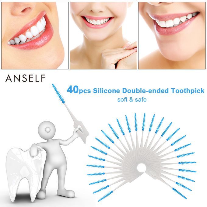 Anself 40pcs Double-ended Toothpick Soft Silicone Tooth
