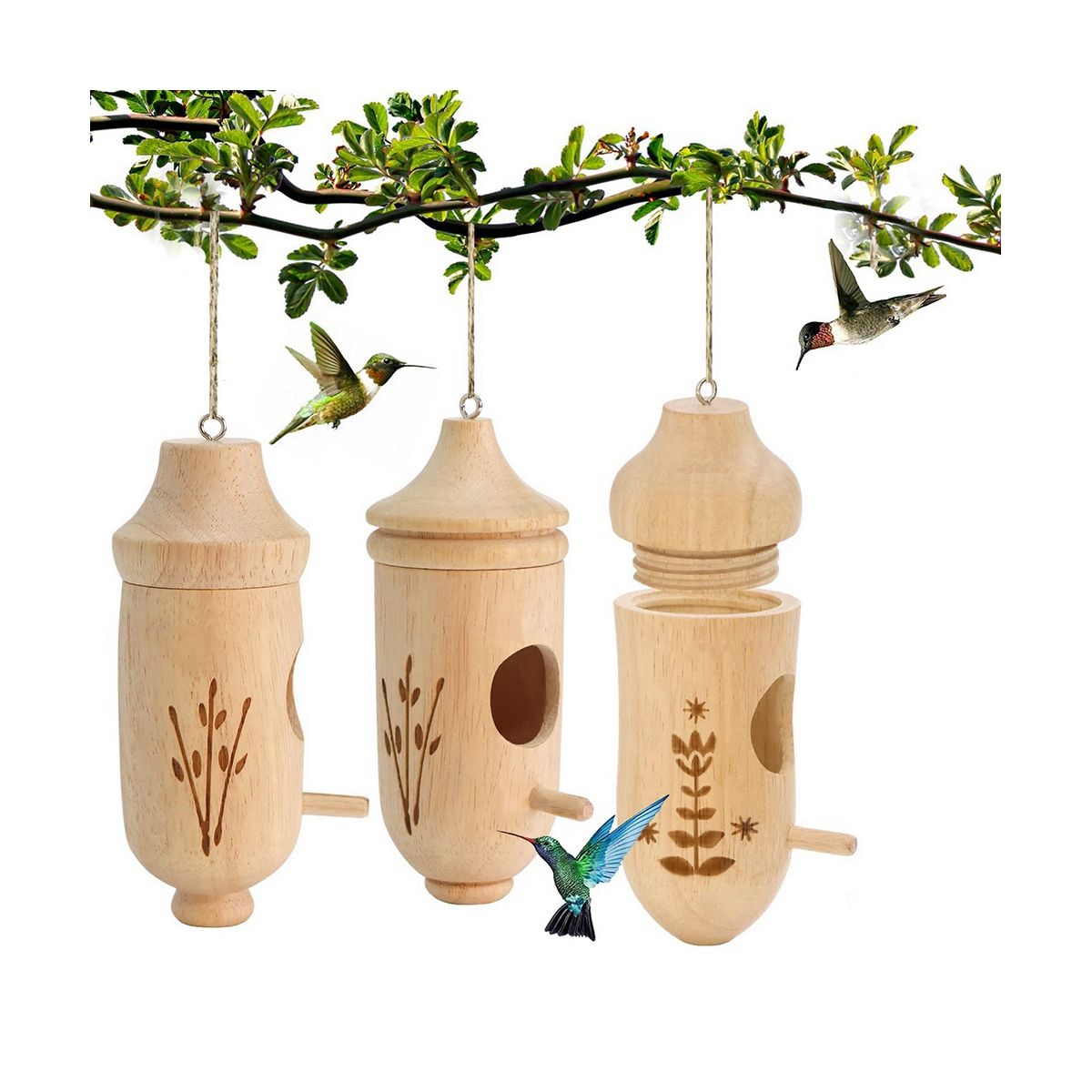 3Pcs Detachable bird Houses Wooden bird Houses for Outside
