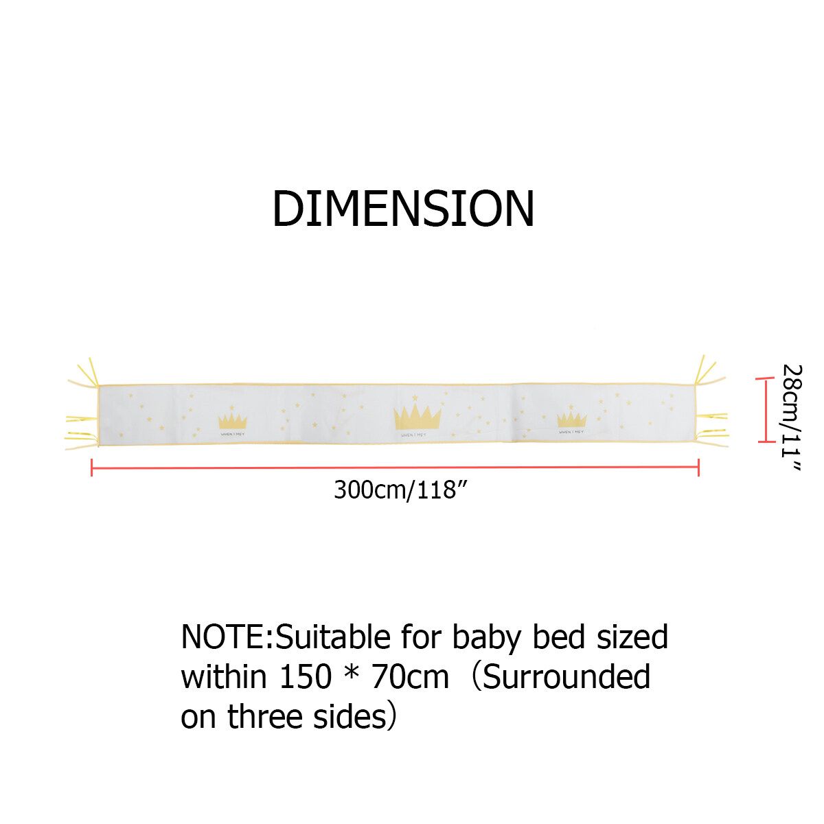1pcs 118x11in Crown Baby Infant Cot Crib Bumper Safety Protector Toddler White