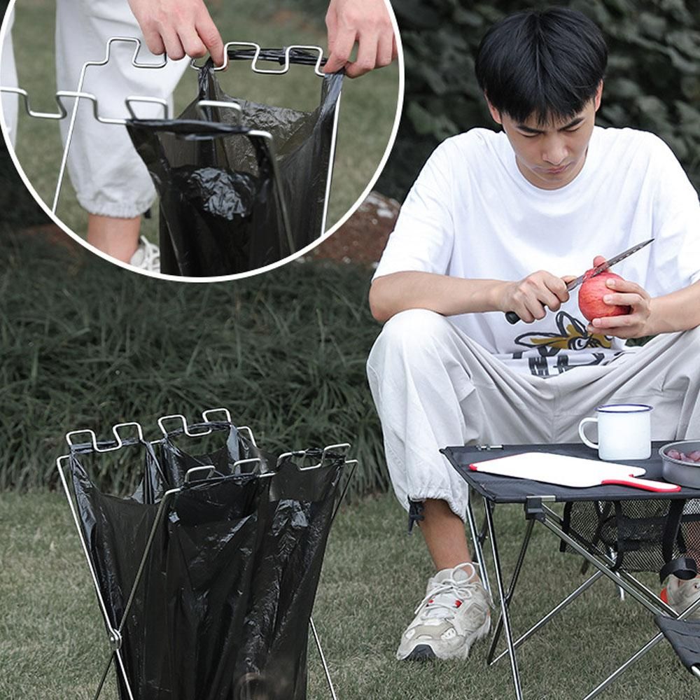 Trash Rack Outdoor Folding Garbage Bag Holder Trash Bag Frame for Kitchen Camping Picnic Barbecue