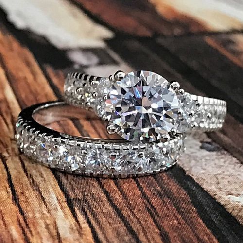 Wedding Ring Set Heart Diamond For Couple