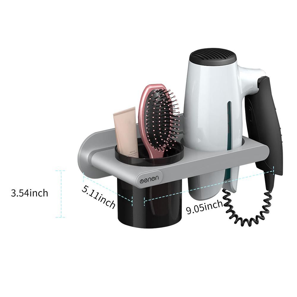 Menen Hair Dryer Holder Wall Mounted Hair Dryer Hanging Rack With Organizer Cup Storage Rack for Bathroom Barbershop Washroom
