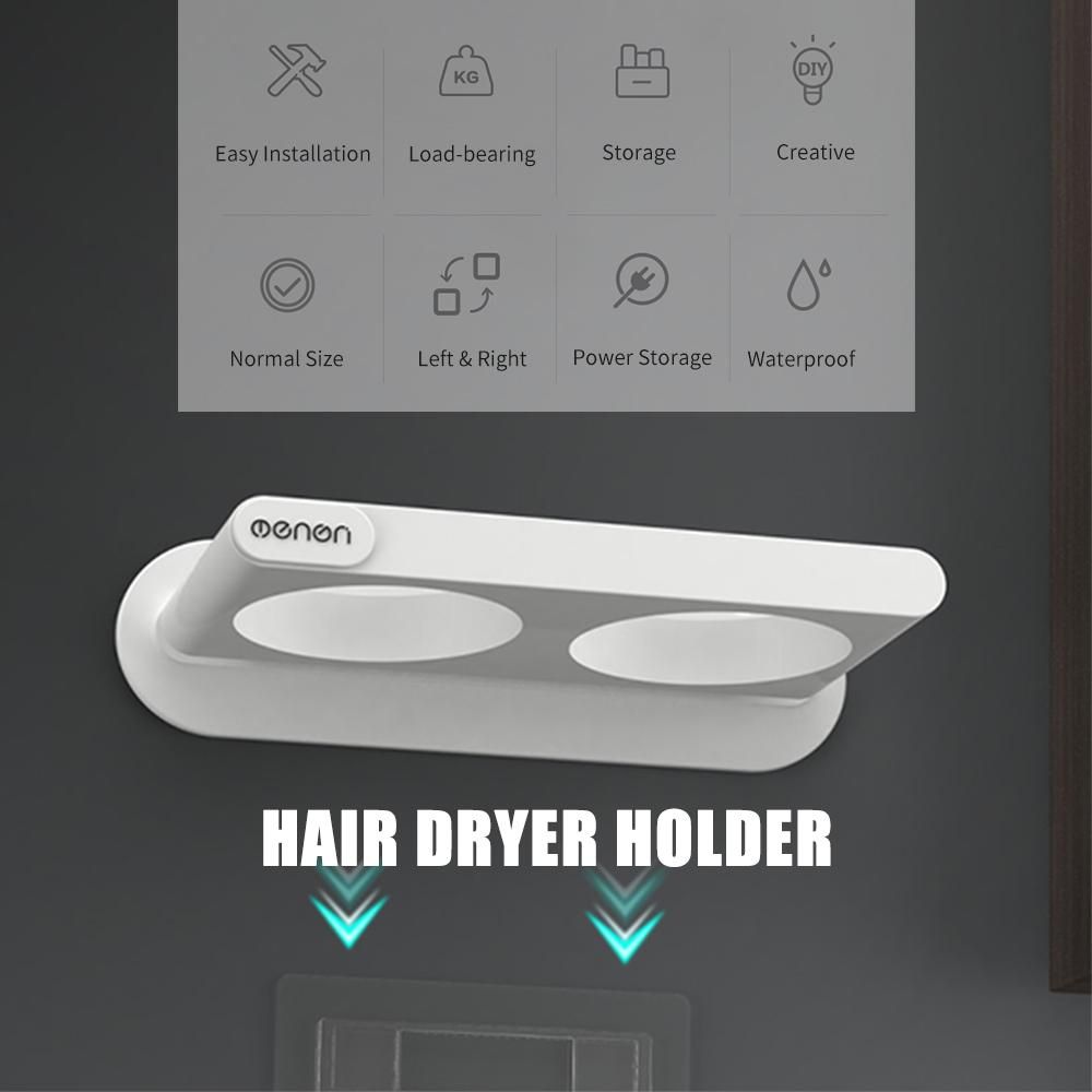 Menen Hair Dryer Holder Wall Mounted Hair Dryer Hanging Rack With Organizer Cup Storage Rack for Bathroom Barbershop Washroom