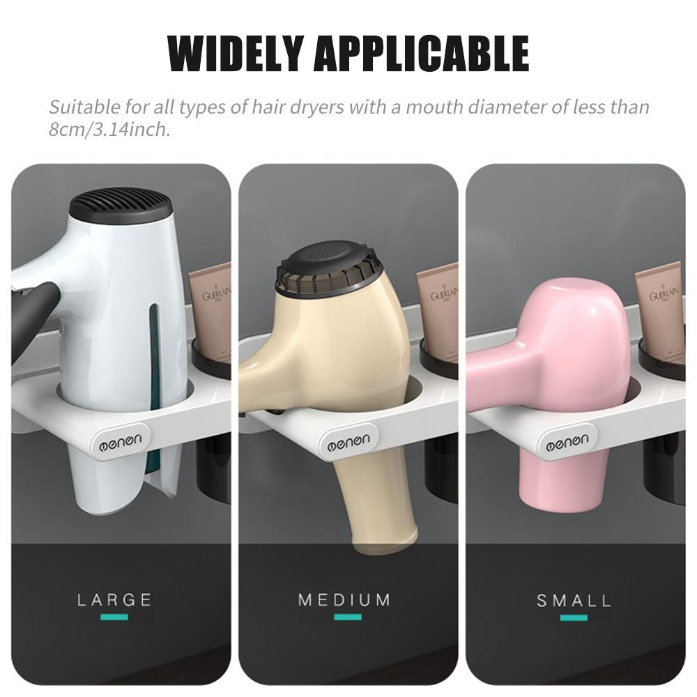 Menen Hair Dryer Holder Wall Mounted Hair Dryer Hanging Rack With Organizer Cup Storage Rack for Bathroom Barbershop Washroom