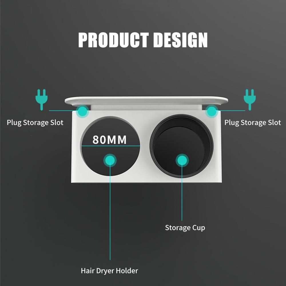 Menen Hair Dryer Holder Wall Mounted Hair Dryer Hanging Rack With Organizer Cup Storage Rack for Bathroom Barbershop Washroom