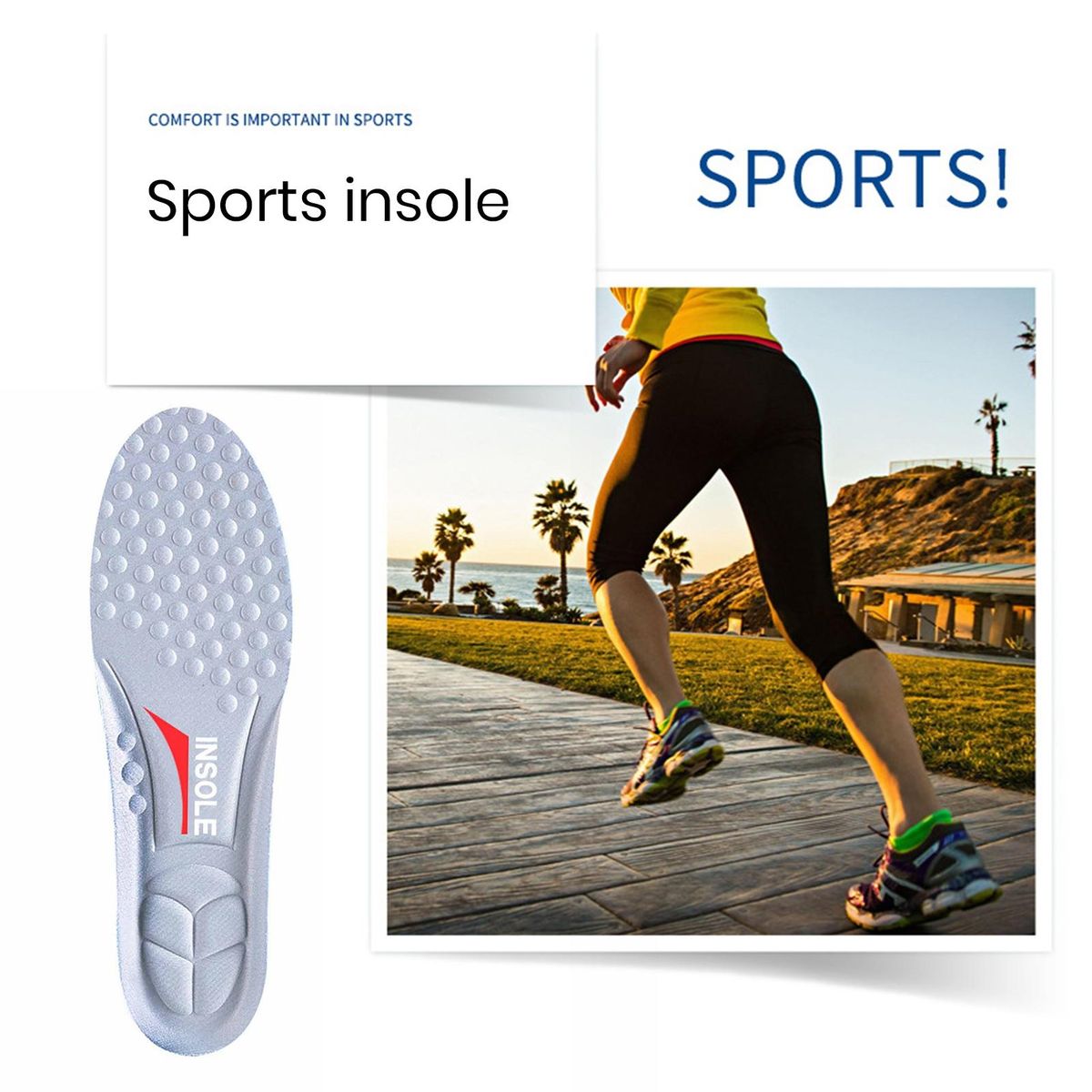 1 Pair Men Insoles Stress Relief Shoes Pads Grey