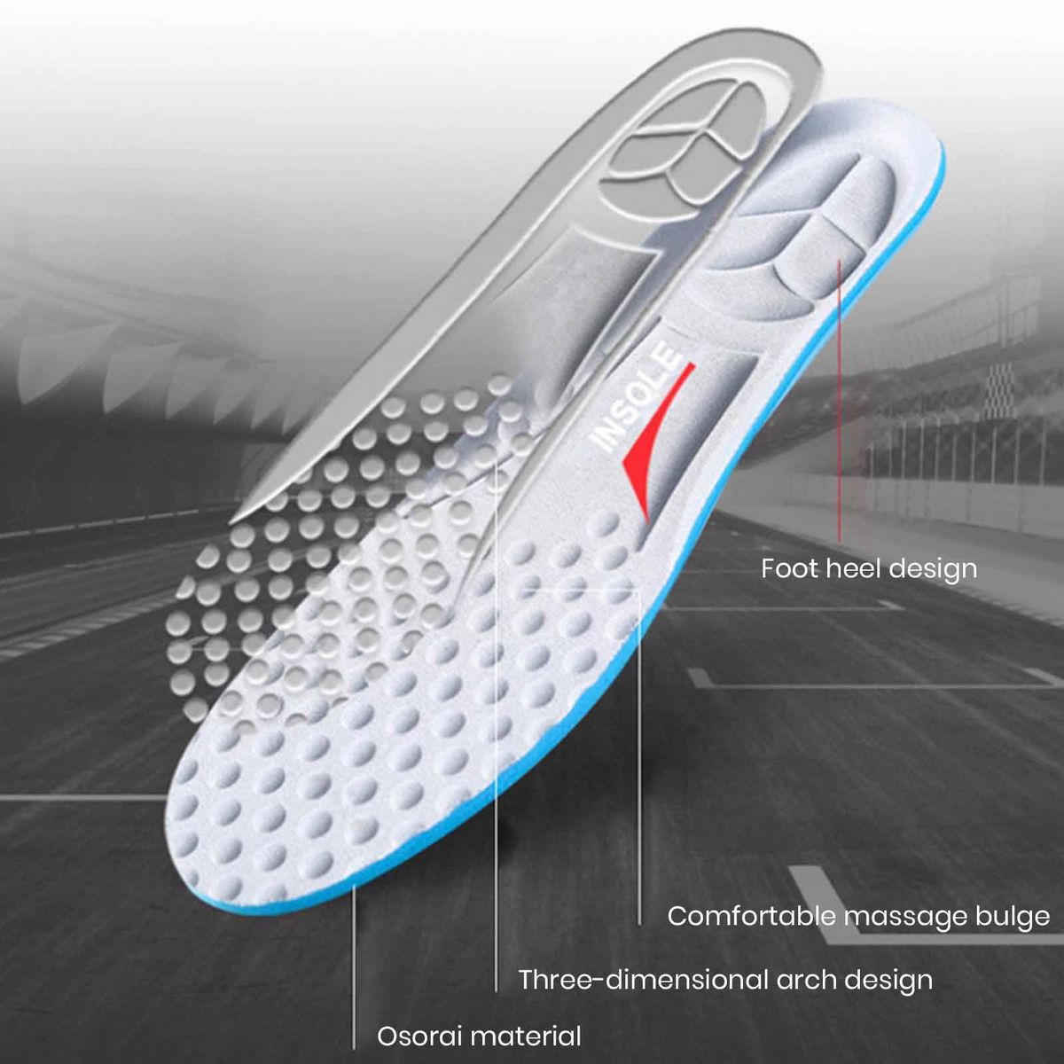 1 Pair Men Insoles Stress Relief Shoes Pads Grey
