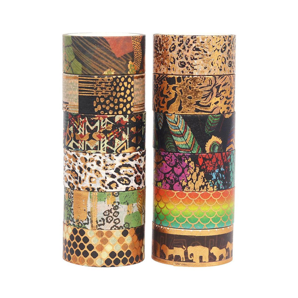 12 Rolls Washi Tape Set Gold Foil Wilderness Style Animal Washi Masking Tapes Decorative Adhesive Tape Label Sticker 15mm Wide for DIY Arts & Crafts Scrapbooking Journals Planners Diary Notebook Card Gift Wrapping Stationery 