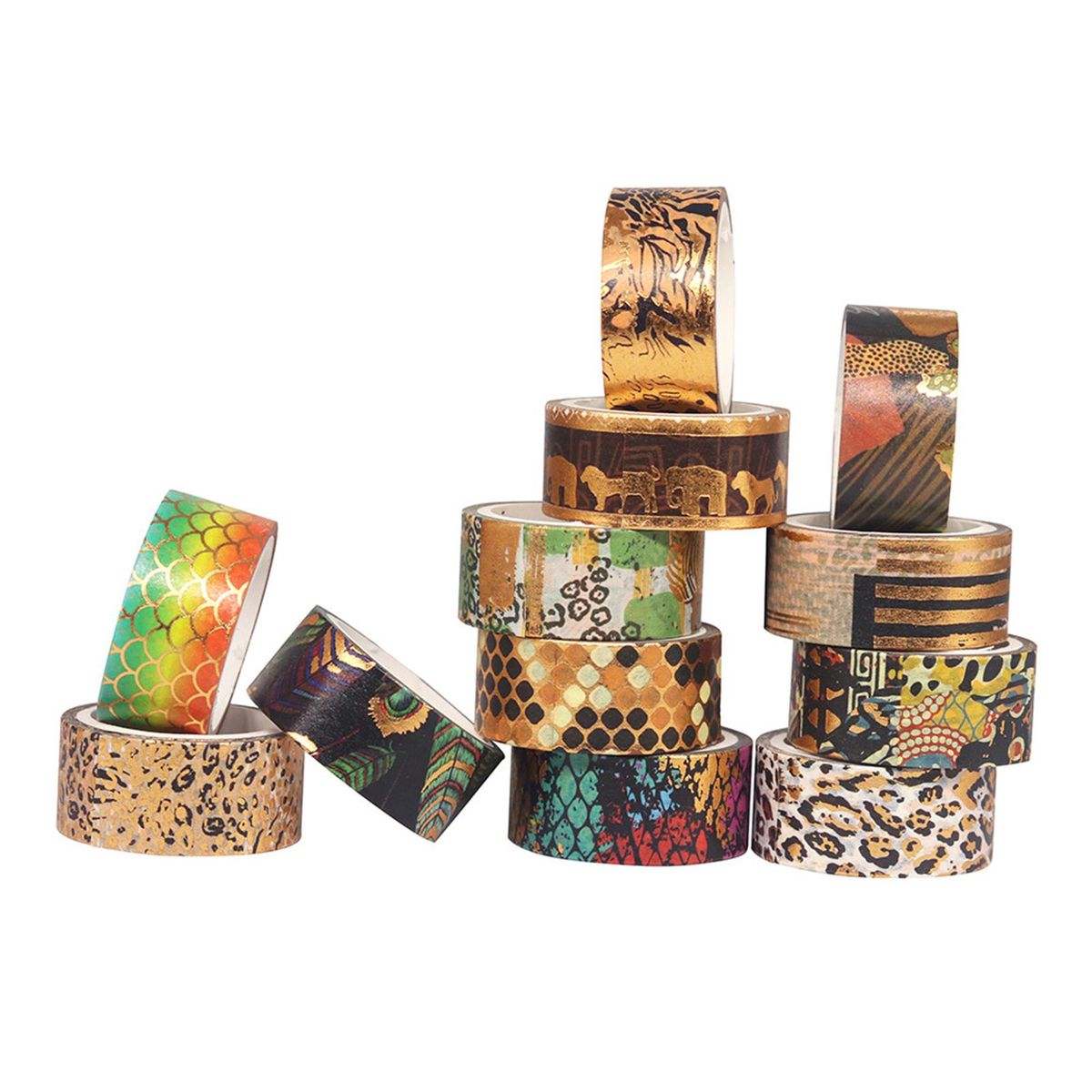 12 Rolls Washi Tape Set Gold Foil Wilderness Style Animal Washi Masking Tapes Decorative Adhesive Tape Label Sticker 15mm Wide for DIY Arts & Crafts Scrapbooking Journals Planners Diary Notebook Card Gift Wrapping Stationery 