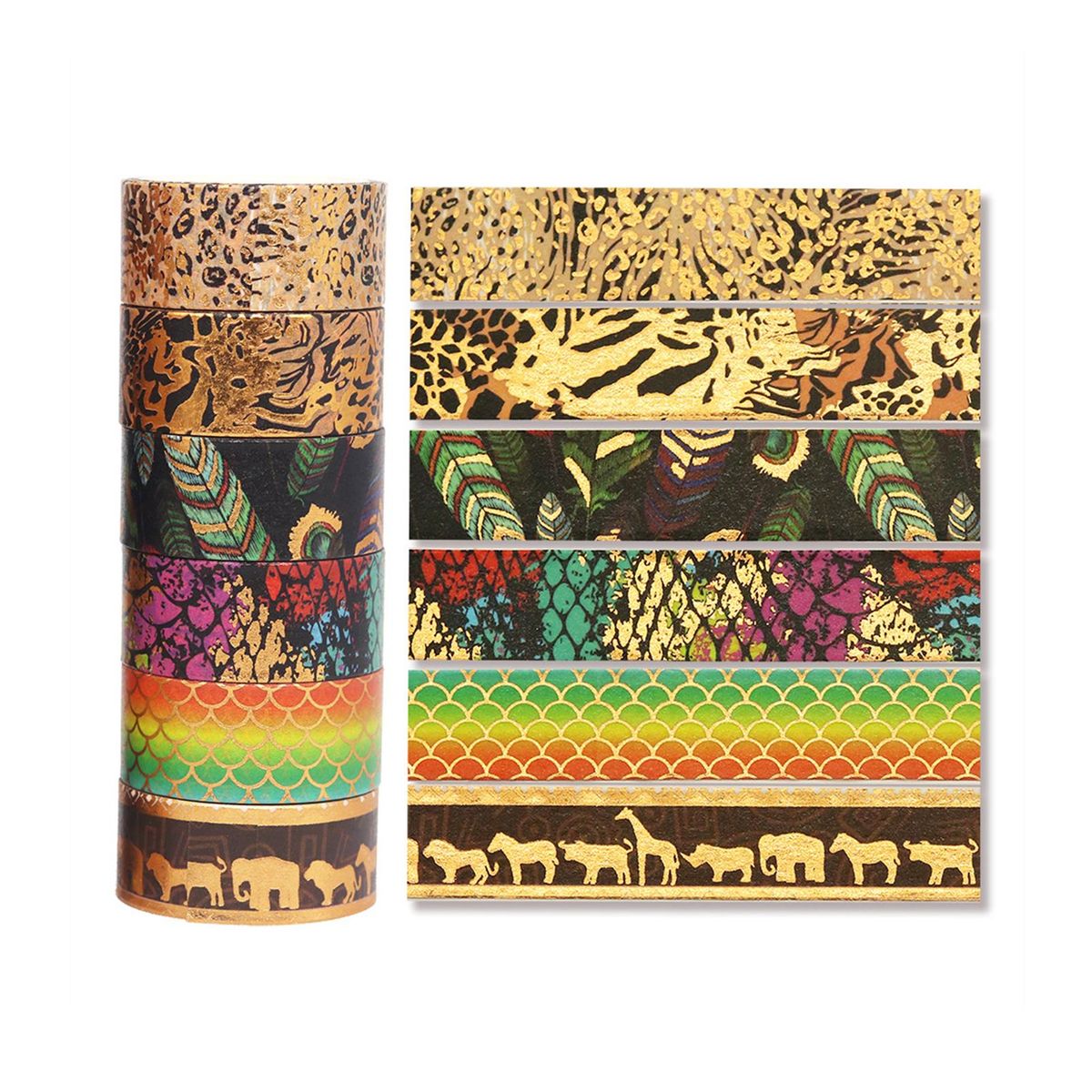 12 Rolls Washi Tape Set Gold Foil Wilderness Style Animal Washi Masking Tapes Decorative Adhesive Tape Label Sticker 15mm Wide for DIY Arts & Crafts Scrapbooking Journals Planners Diary Notebook Card Gift Wrapping Stationery 