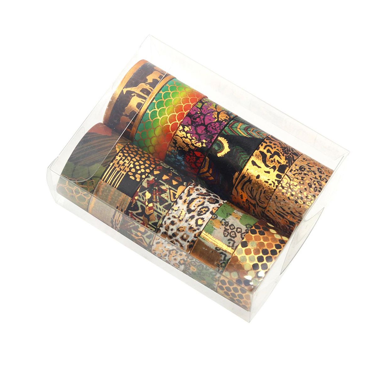 12 Rolls Washi Tape Set Gold Foil Wilderness Style Animal Washi Masking Tapes Decorative Adhesive Tape Label Sticker 15mm Wide for DIY Arts & Crafts Scrapbooking Journals Planners Diary Notebook Card Gift Wrapping Stationery 