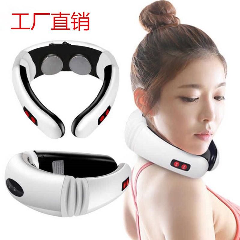 Cervical Massager Electromagnetic Shock Small Pulse Physiotherapy Instrument Multifunctional Neck Protector Intelligent Cervical Massager 5830 English battery White