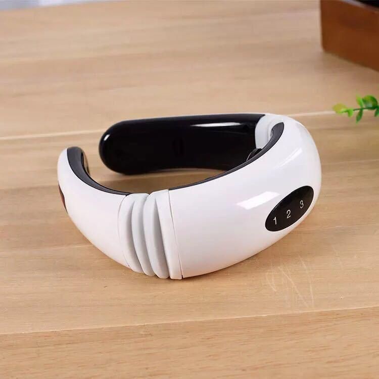 Cervical Massager Electromagnetic Shock Small Pulse Physiotherapy Instrument Multifunctional Neck Protector Intelligent Cervical Massager 5830 English battery White