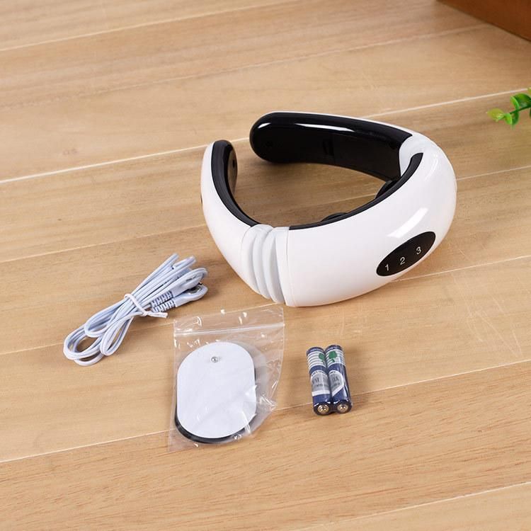Cervical Massager Electromagnetic Shock Small Pulse Physiotherapy Instrument Multifunctional Neck Protector Intelligent Cervical Massager 5830 English battery White