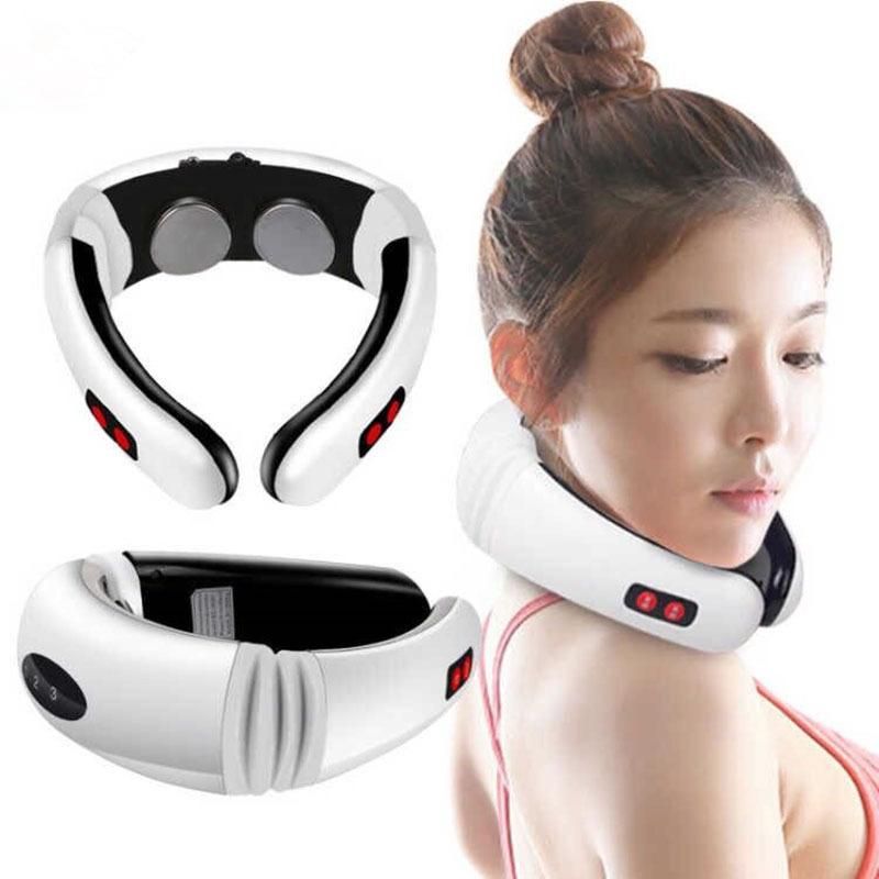Cervical Massager Electromagnetic Shock Small Pulse Physiotherapy Instrument Multifunctional Neck Protector Intelligent Cervical Massager 5830 English battery White