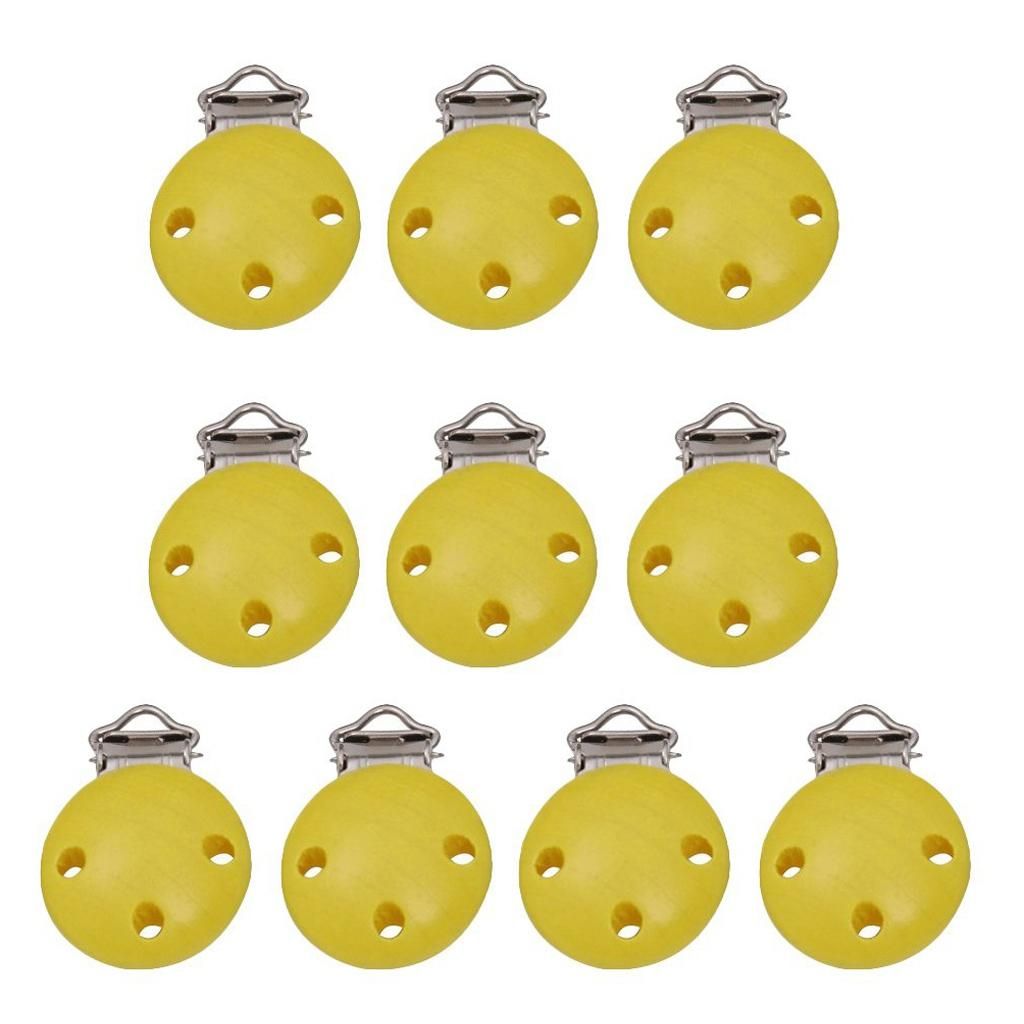 10Er Baby Wood Pacifier Clip Pacifier Clips Set Dummy Chains Clips Nipple Holder - Yellow