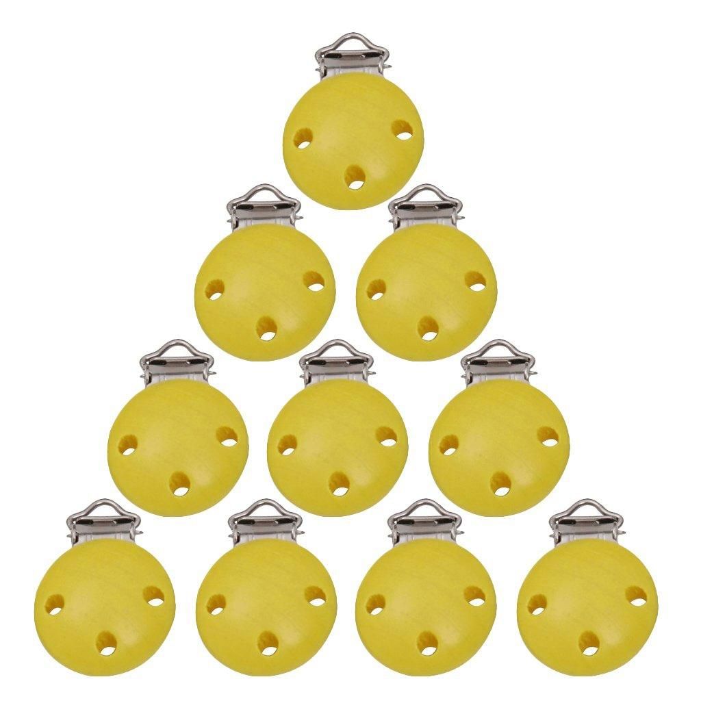 10Er Baby Wood Pacifier Clip Pacifier Clips Set Dummy Chains Clips Nipple Holder - Yellow
