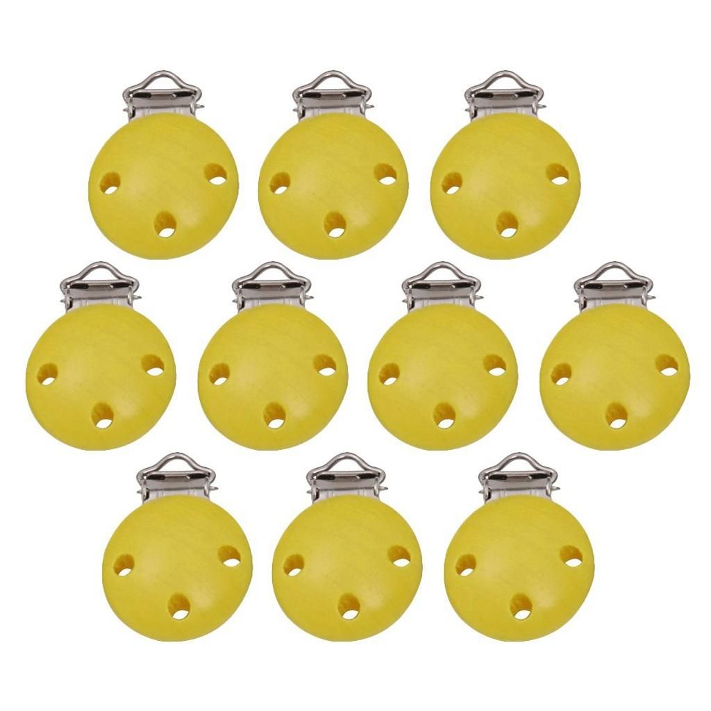10Er Baby Wood Pacifier Clip Pacifier Clips Set Dummy Chains Clips Nipple Holder - Yellow