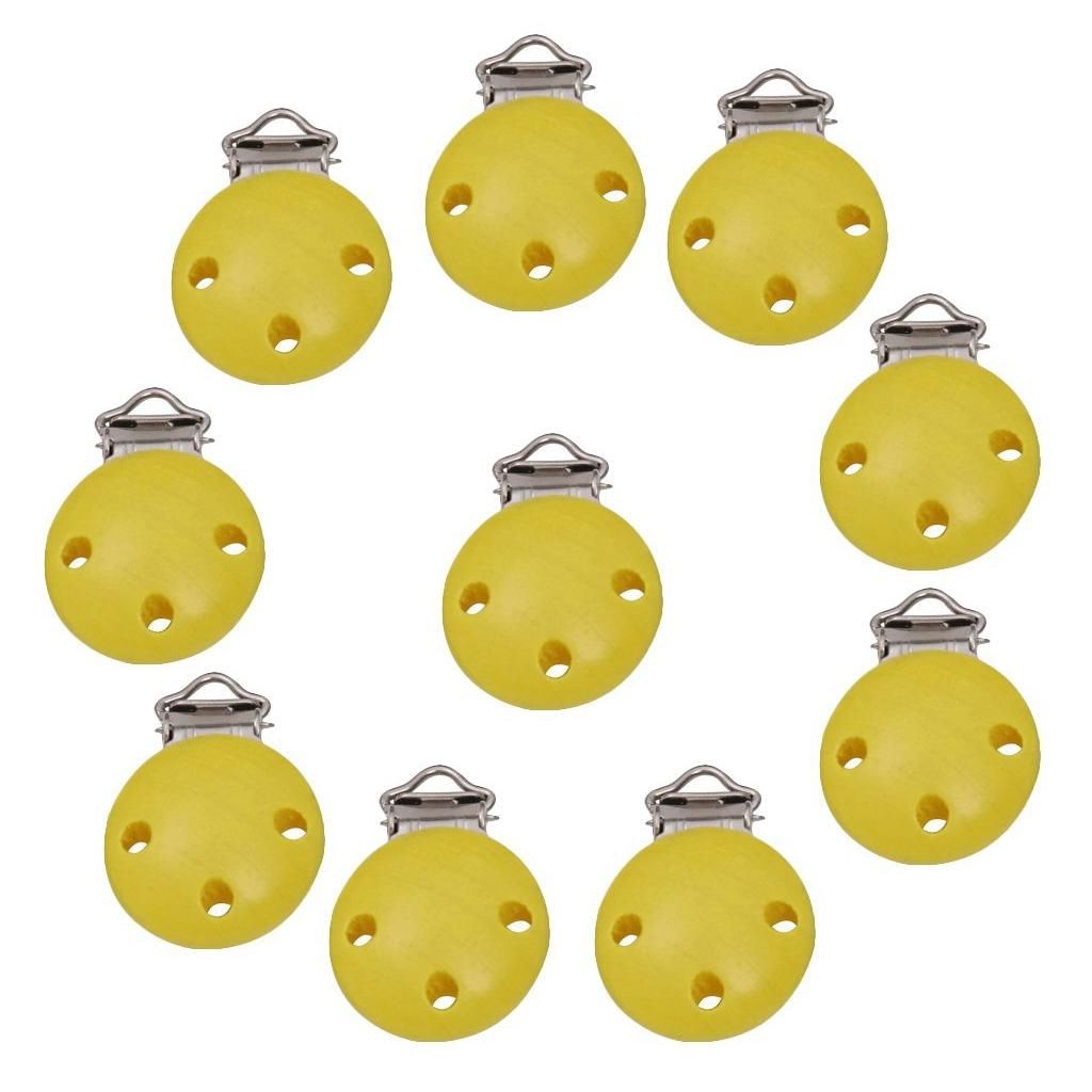 10Er Baby Wood Pacifier Clip Pacifier Clips Set Dummy Chains Clips Nipple Holder - Yellow