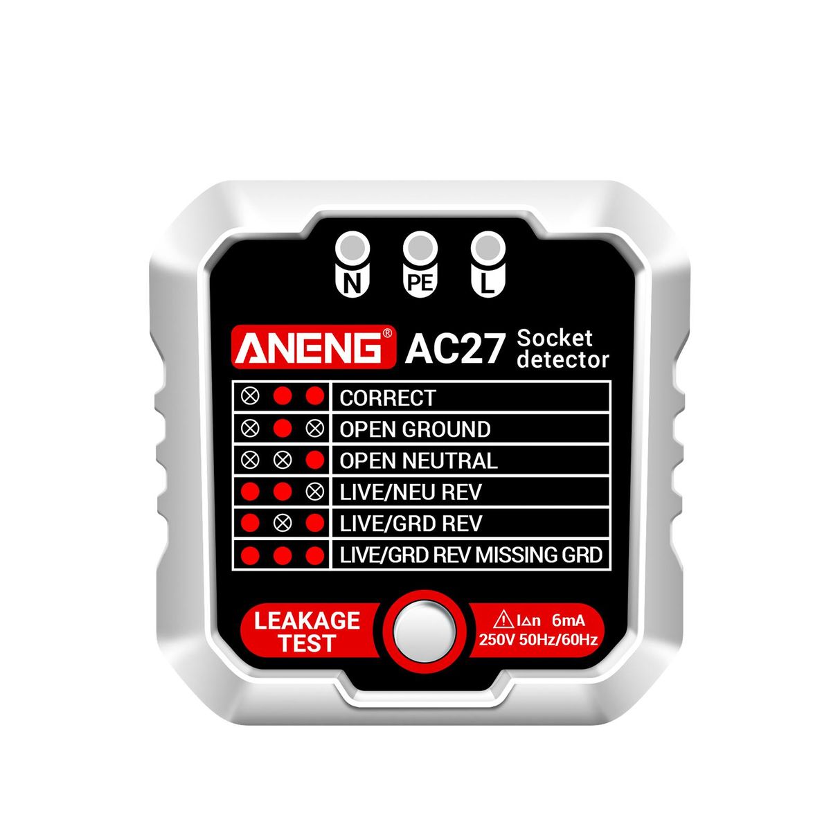 ANENG Outlet Tester 250V Fast Detection Socket Tester Receptacle Detector Leakage Plug Polarity Ground Line Automatic Electric Circuit Polarity Voltage Detector