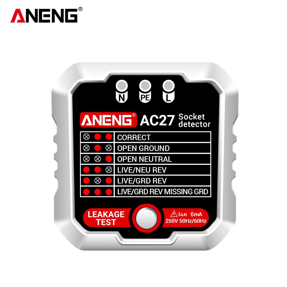 ANENG Outlet Tester 250V Fast Detection Socket Tester Receptacle Detector Leakage Plug Polarity Ground Line Automatic Electric Circuit Polarity Voltage Detector