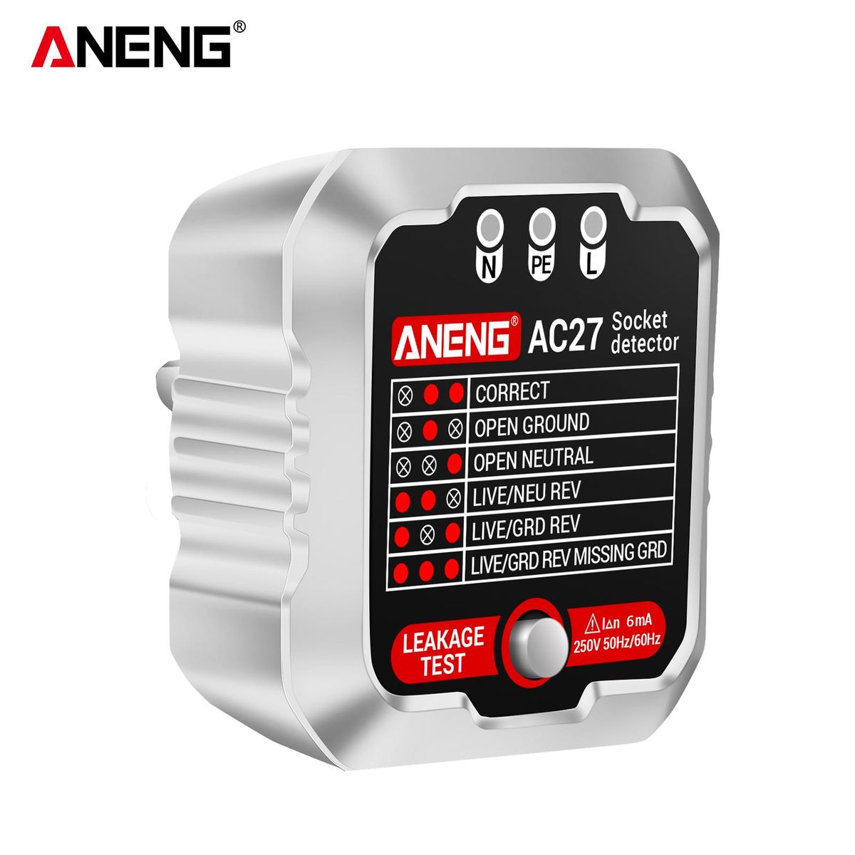ANENG Outlet Tester 250V Fast Detection Socket Tester Receptacle Detector Leakage Plug Polarity Ground Line Automatic Electric Circuit Polarity Voltage Detector