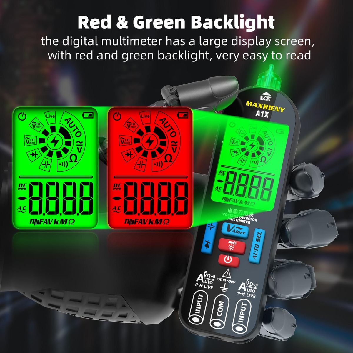 MAXRIENY Automatic Anti-Burn Intelligent Digital Multimeter Fast Accurately Measures Voltage Resistance Diode Tester Live Wire Voltage Tester with Flashlight
