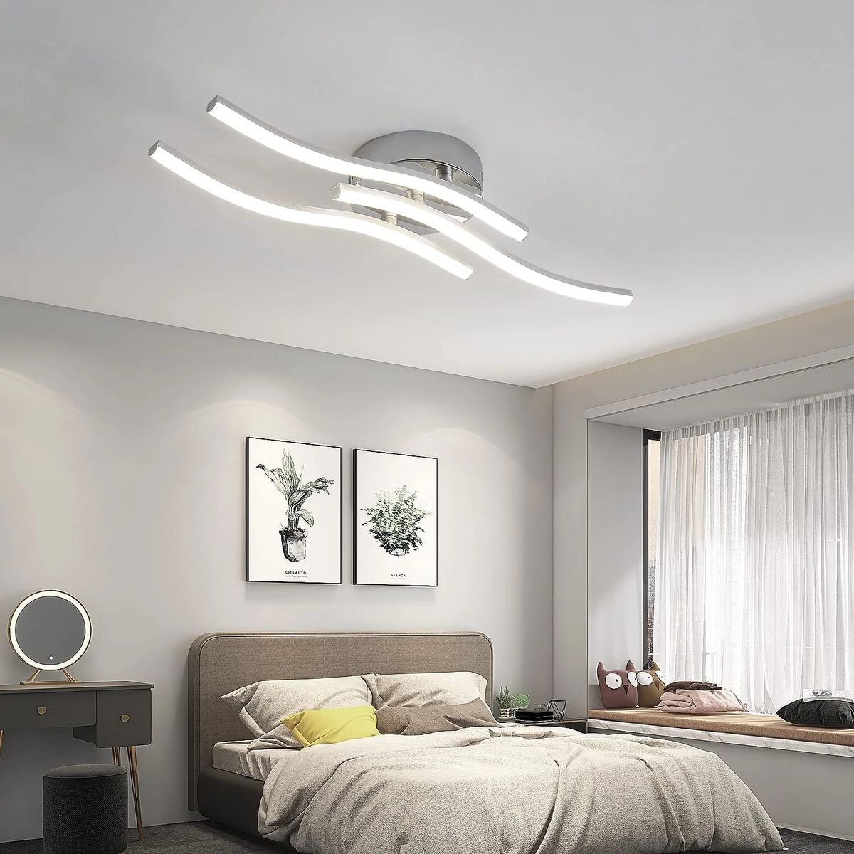 18W Modern Ceiling Light For Bedroom, 3 LED Strips 4000K