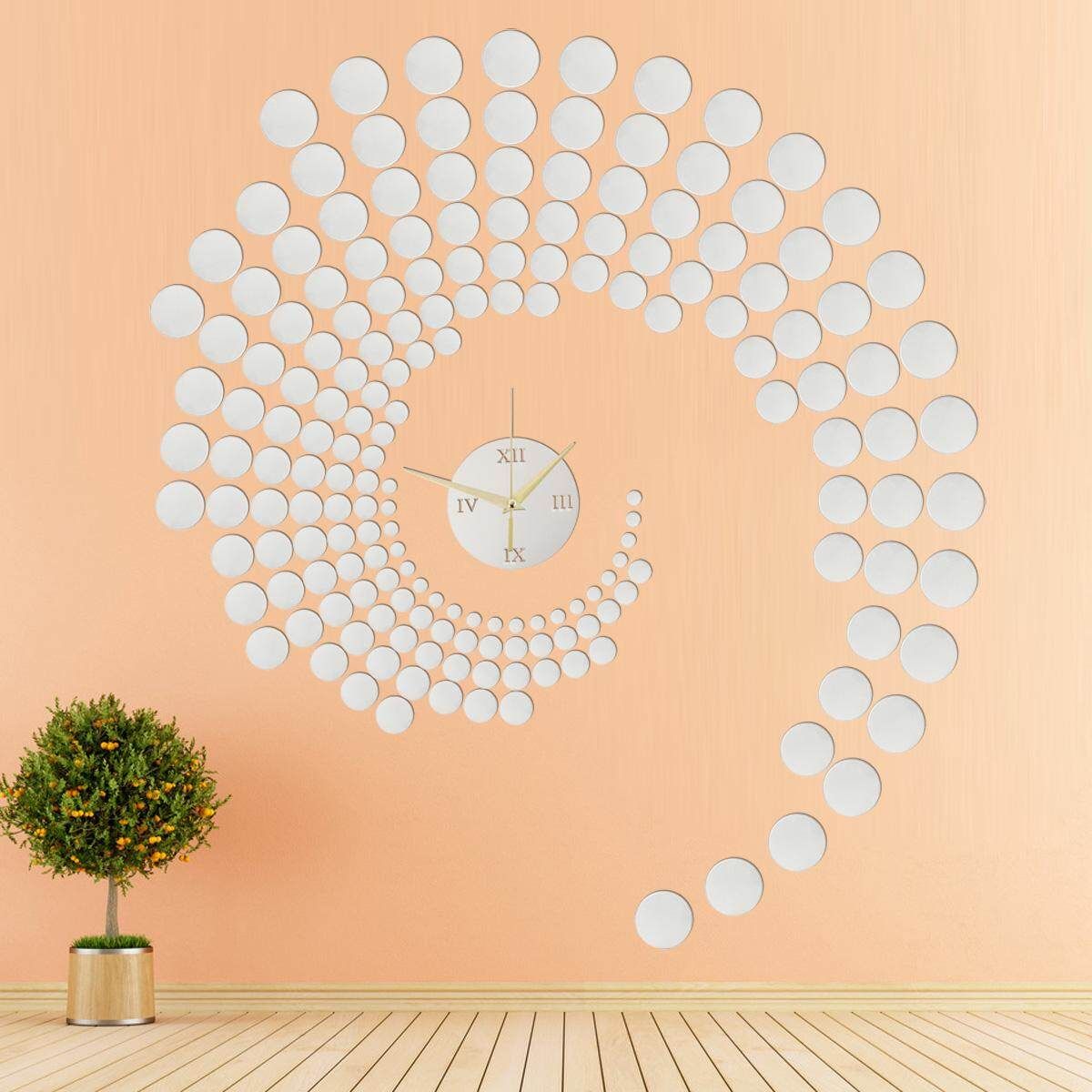 Modern 3D Peacock Dot DIY Mirror Wall Sticker Clock Home Decoration Excellent Silver PS Small