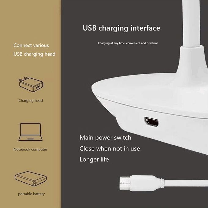 Bedside Desk USB Desk Lamp Night Light - White