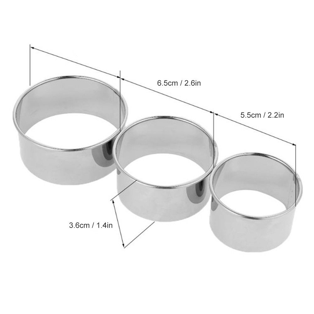 Stainless Steel Circle Pastry Cutter Set 3 Pieces Cookie