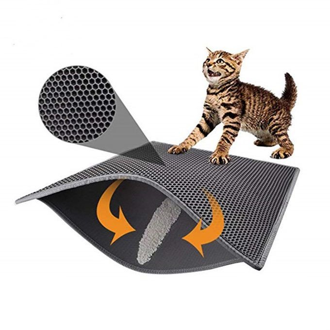 Pet Cat Litter Mat EVA Double-Layer Trapper Mats Non-slip Black