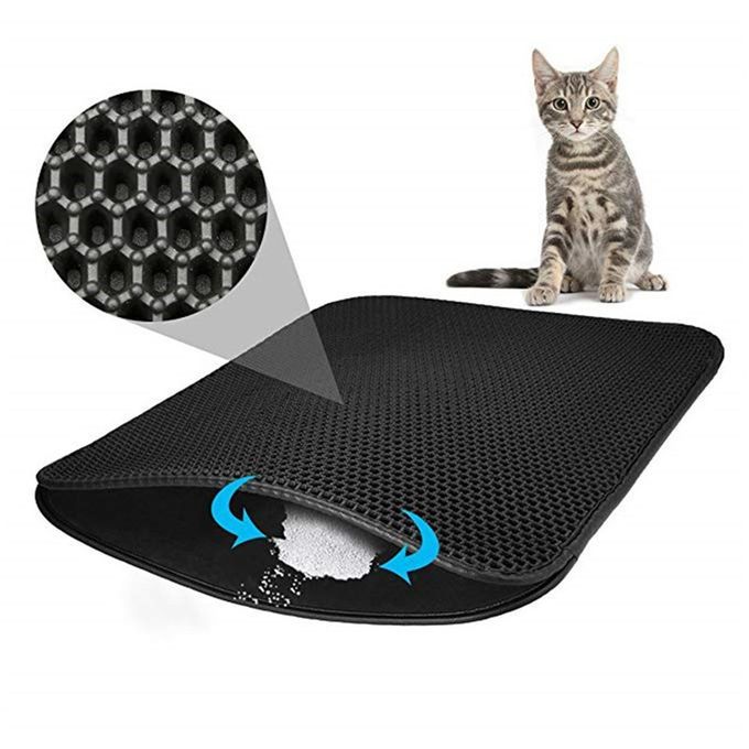 Pet Cat Litter Mat EVA Double-Layer Trapper Mats Non-slip Black