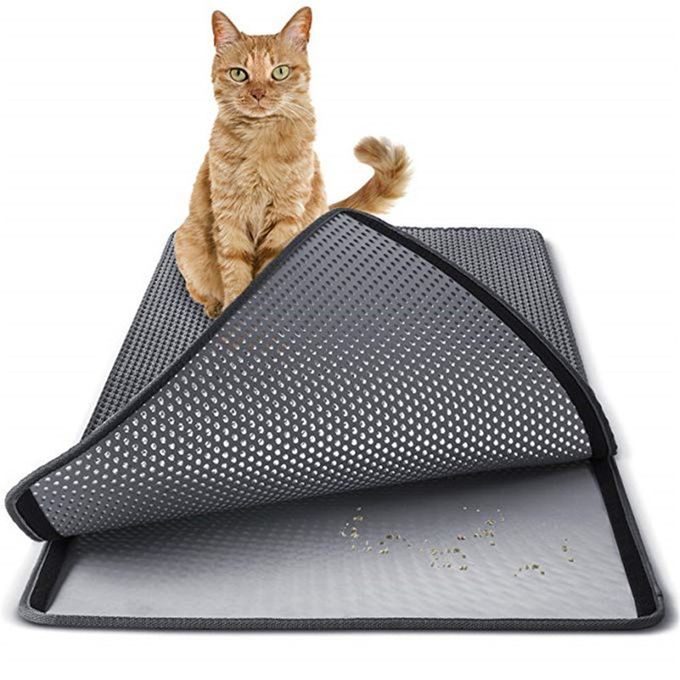 Pet Cat Litter Mat EVA Double-Layer Trapper Mats Non-slip Black