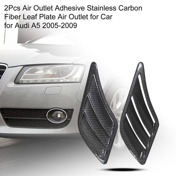 2Pcs Air Outlet Adhesive Stainless Carbon Fiber Leaf-Black