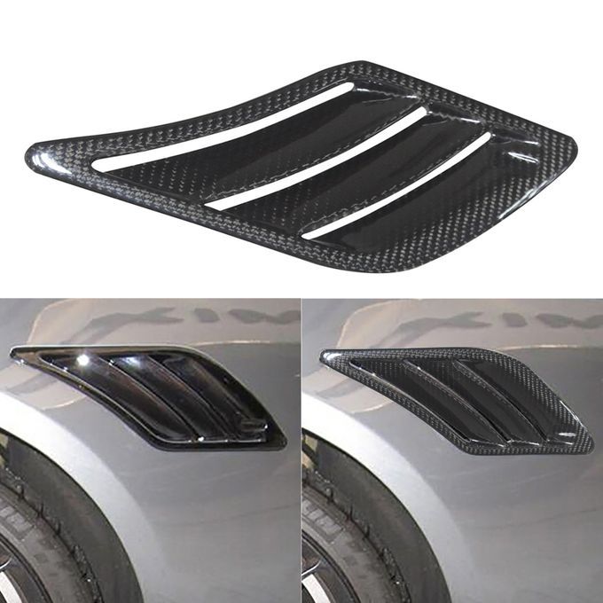 2Pcs Air Outlet Adhesive Stainless Carbon Fiber Leaf-Black