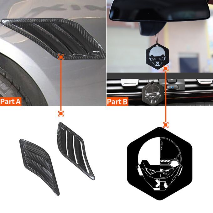 2Pcs Air Outlet Adhesive Stainless Carbon Fiber Leaf-Black
