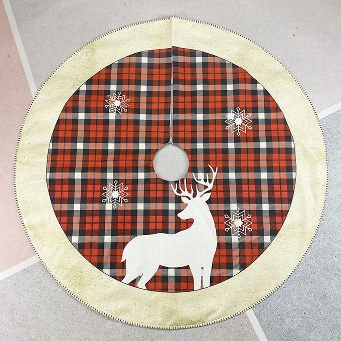 Round Elk Pattern Non Woven Xmas Tree Skirt Cover Floor-