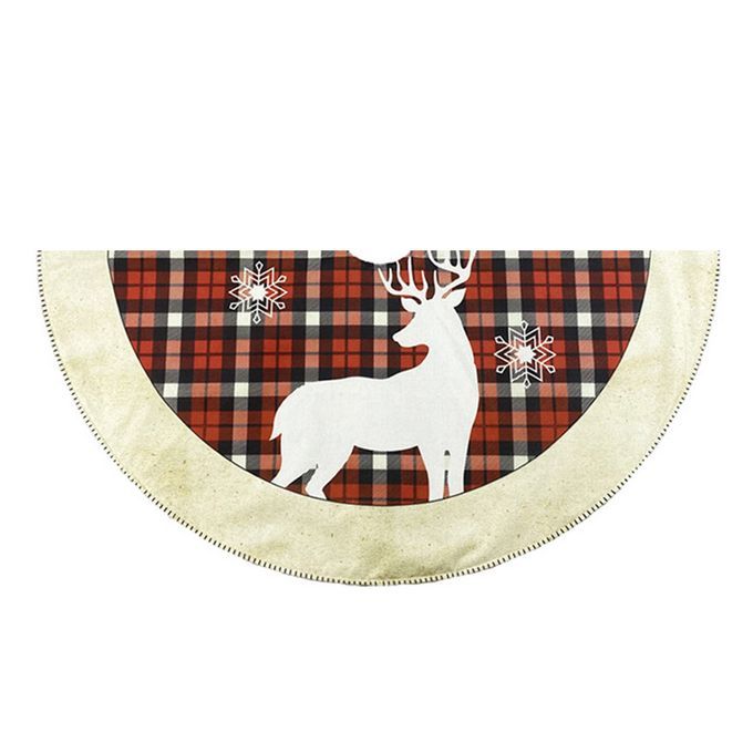 Round Elk Pattern Non Woven Xmas Tree Skirt Cover Floor-